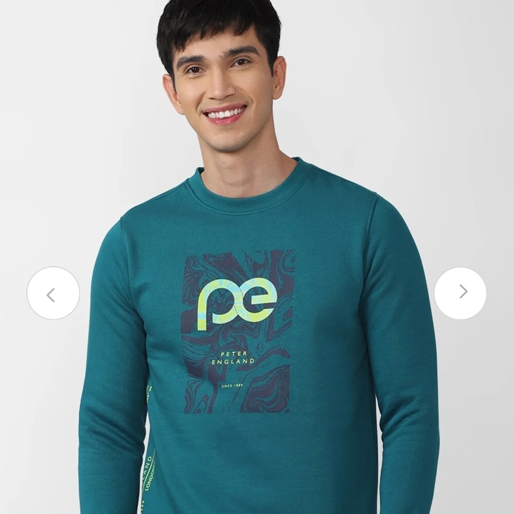 Peter England Teal Graphic Crewneck